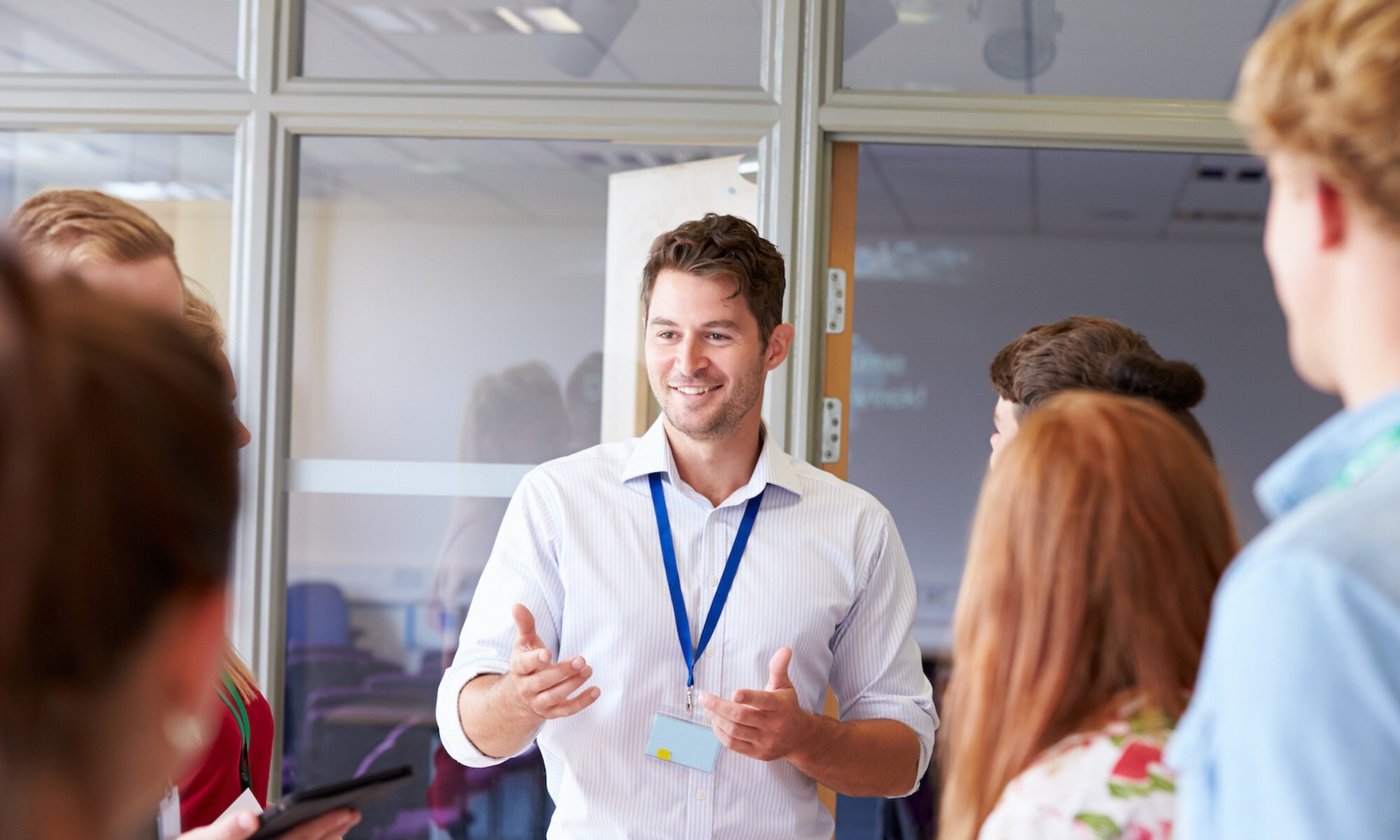 Exchange Teacher Training Image of trainee teacher with group of students